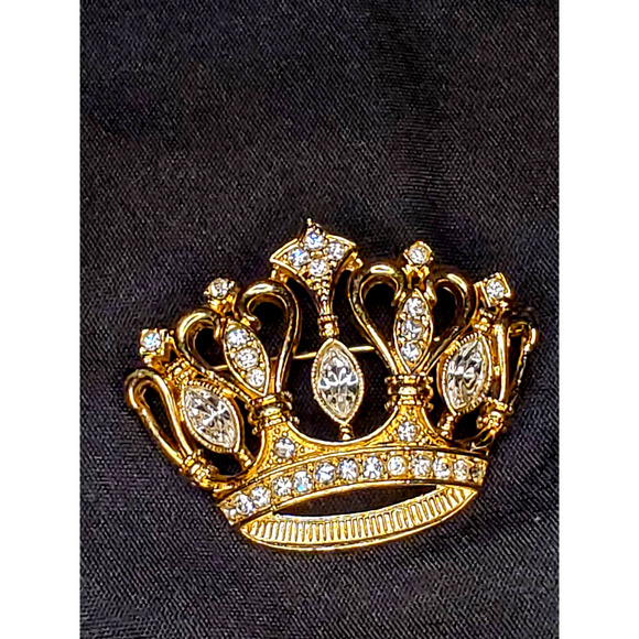 Vtg Kenneth Lee Lane for AVON Crown Brooch Gold Tone Clear Rhinestones *NO BOX** - Picture 1 of 6